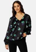 Object Collectors Item Agafia L/S Top Black AOP:Fern green 34