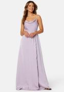 Bubbleroom Occasion Waterfall High Slit Satin Gown Light lilac 36