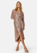 Goddiva Sequin Wrap Midi Dress Champagne S (UK10)