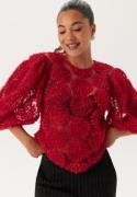 BUBBLEROOM 3D Flower Puff Sleeve Blouse Red M