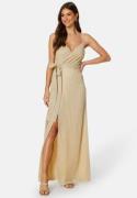 Goddiva Glitter Wrap Front Maxi Dress Light Gold L (UK14)