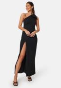 John Zack One Shoulder Bow Maxi Dress Black S (UK10)