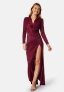 Bubbleroom Occasion Slit V-neck stretchy gown Bordeaux S