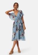 Goddiva Flutter Floral Midi Dress Air Force Blue S (UK10)