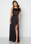 Bubbleroom Occasion Drapy-Back Slit Satin Gown Black 46