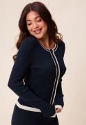 Happy Holly Contrast Knitted Cardigan Navy/Cream 48/50