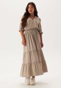 Happy Holly Frill Neck Tiered Maxi Dress Nougat 48/50