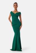 Goddiva Bardot Pleat Maxi Dress Emerald XXS (UK6)