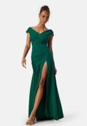 Goddiva Bardot Pleat Maxi Split Dress Emerald M (UK12)