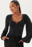 BUBBLEROOM Sparkling Puff Sleeve Top Black/Silver XS