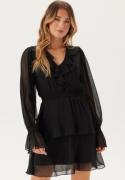 BUBBLEROOM V-neck Frill L/S Chiffon Dress Black 38