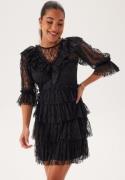 Bubbleroom Occasion Lace Frill Puff Sleeve Dress Black S