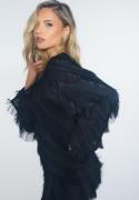 Bubbleroom Occasion Fringe Flared Sleeve Blouse Black XL