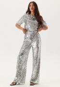 BUBBLEROOM Sequin Short Sleeve Top Silver L