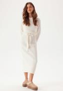 BUBBLEROOM Round Neck Rib Knitted Midi Dress  Offwhite XS