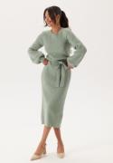 BUBBLEROOM Round Neck Rib Knitted Midi Dress  Dusty green XL