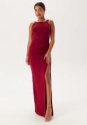 Bubbleroom Occasion Square Neck Slit Maxi Dress Red L