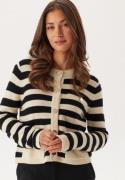 VILA Vidrea L/S O-NECK KNIT CARDIGA Birch Stripes:black Beauty L