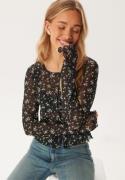 BUBBLEROOM Mesh Cardigan Top Black/Floral S