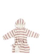 Bathrobe Gots Stripes Powder 3-4Y Morgenkåbe Badekåbe Multi/patterned ...
