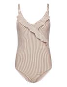 Striba Bly Frill Swimsuit Badedragt Badetøj Beige Becksöndergaard