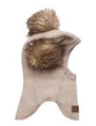 Wool Fullface W. Pom Pom Accessories Headwear Balaclava Beige Mikk-lin...