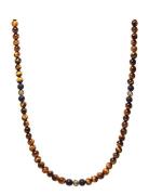 Beaded Necklace With Brown Tiger Eye And Gold Halskæde Smykker Brown N...