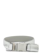 Metal Fastening Leather Belt Bælte Silver Mango