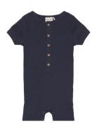 Suit Ss Rib Bodysuits Short-sleeved Navy Minymo