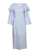 Straight Midi-Length Dress With Voluminous Sleeves Knælang Kjole Blue ...