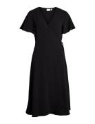 Vilovie S/S Wrap Midi Dress - Noos Knælang Kjole Black Vila