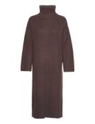 Slfelina Ls Knit Highneck Dress B Knælang Kjole Brown Selected Femme