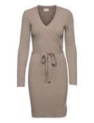 Viril Wrap L/S Knit Dress - Noos Knælang Kjole Beige Vila