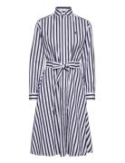 Belted Wide-Stripe Cotton Shirtdress Knælang Kjole Blue Polo Ralph Lau...