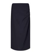 Fique Skirt Knælang Nederdel Navy Second Female