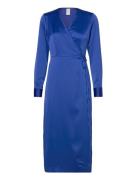 Yaspella Ls Wrap Midi Dress S. Noos Knælang Kjole Blue YAS