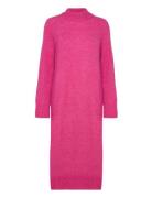 Slfrena Ls High Neck Knit Dress Camp Knælang Kjole Pink Selected Femme