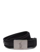 Pony Plaque Canvas & Leather Belt Accessories Belts Classic Belts Blac...