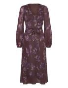 Floral Belted Crinkle Georgette Dress Knælang Kjole Brown Lauren Ralph...