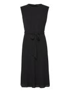 Belted Bubble Crepe Dress Knælang Kjole Black Lauren Ralph Lauren