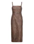 Leather Pencil Dress Knælang Kjole Brown REMAIN Birger Christensen