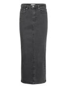 Column Denim Skirt Knælang Nederdel Grey Gina Tricot