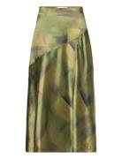 Laura Satin Skirt Knælang Nederdel Green Hosbjerg