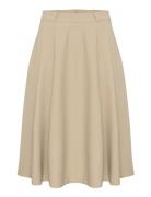 Meganmw Skirt Knælang Nederdel Beige My Essential Wardrobe