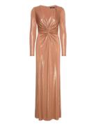 Twist-Front Foil-Print Jersey Gown Maxikjole Festkjole Gold Lauren Ral...