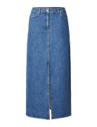 Slfbella Hw Maxi Marine Blue Denim Skirt Lang Nederdel Blue Selected F...