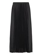 Satin Pleated Skirt Knælang Nederdel Black Mango