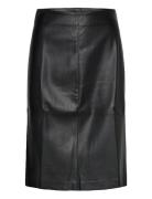 Leather-Effect Pencil Skirt Knælang Nederdel Black Mango