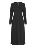 Cross-Neckline Slit Dress Knælang Kjole Black Mango