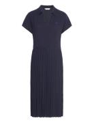 Fluid Pleated Ss Midi Polo Dress Knælang Kjole Blue Tommy Hilfiger